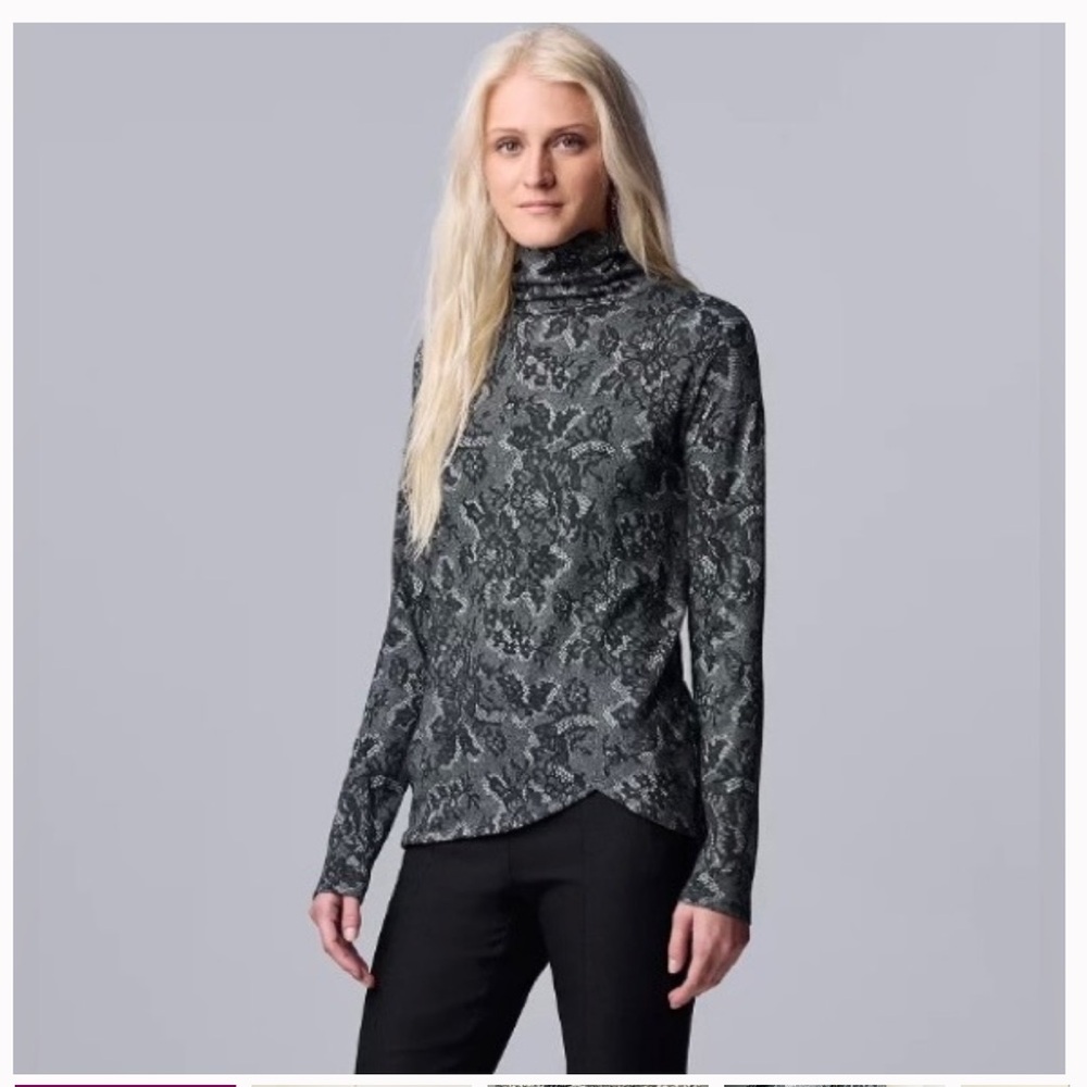 Women's Simply Vera Vera Wang Asymmetrical Lace Design Turtleneck Top
